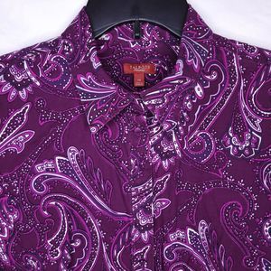 Talbots Button Down Shirt Womens 14 Purple Paisley Print Haberdashery